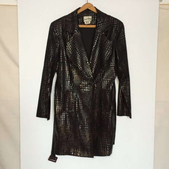 Joseph Ribkoff Jacket Sz 8 Black Reptile Snake Skin Pattern Belted Long Sleeve - Picture 1 of 9